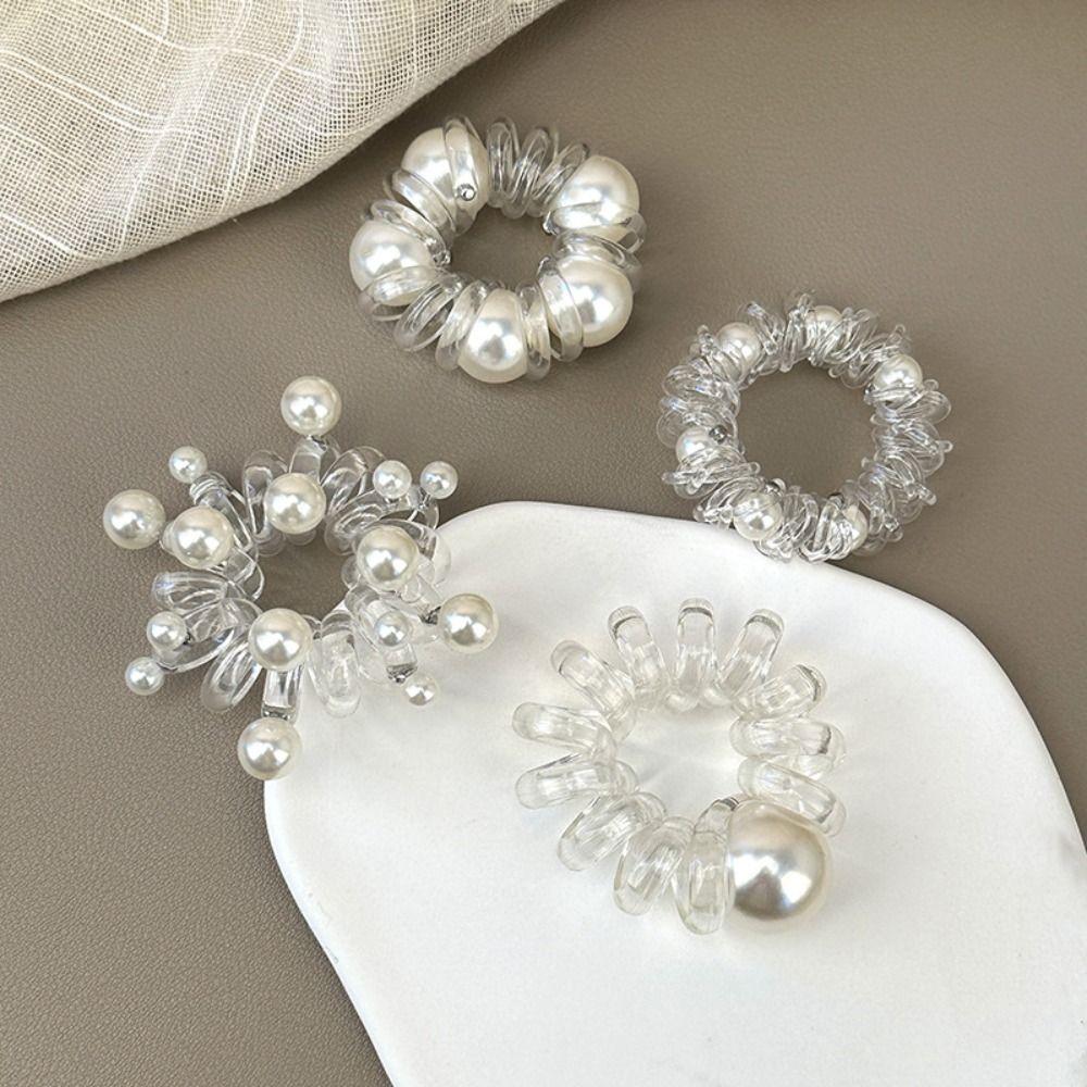 Утолщенный держатель для хвоста Жемчужная спиралька Элегантные резинки для волос