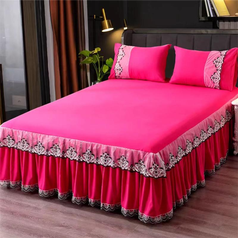 3 шт. кружевная юбка-кровать с рюшами, кружевная юбка, стильное покрывало в стиле принцессы, противоскользящее покрытие для двуспальной кровати 1,8 м с защитным ремешком