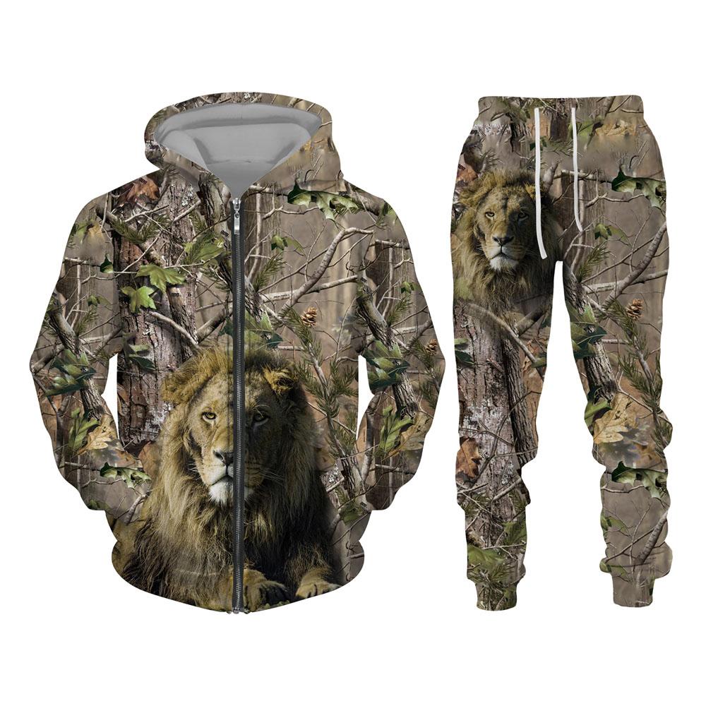 Осенние и зимние камуфляжные 3D спортивные костюмы с животными и листьями, мужские уличные костюмы на молнии для рыбалки, кемпинга, охоты, уличный костюм унисекс