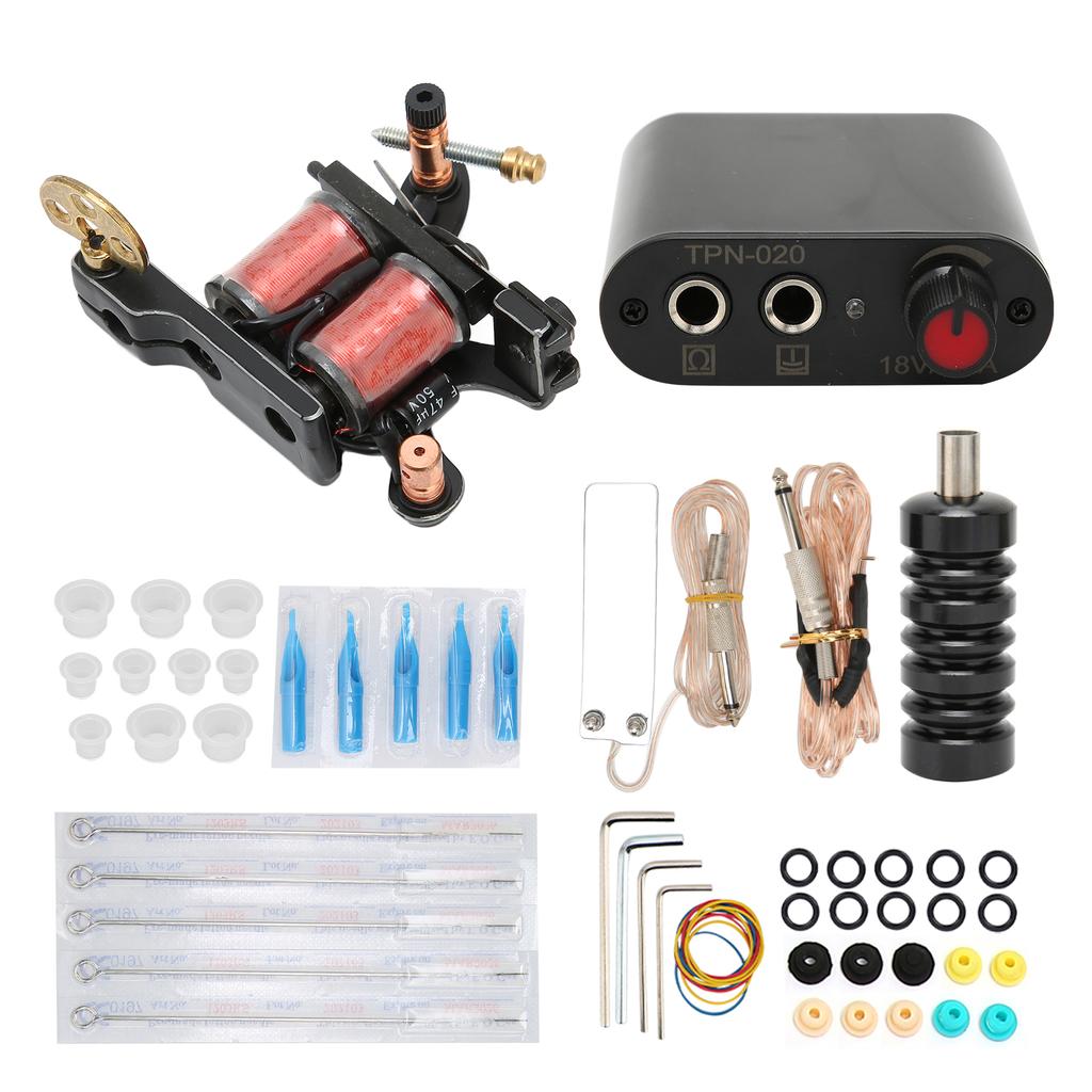 Полный комплект тату-машинки, одноразовые иглы, блок питания, емкость для пигмента чернил для татуировок, вилка 90‑265 В US