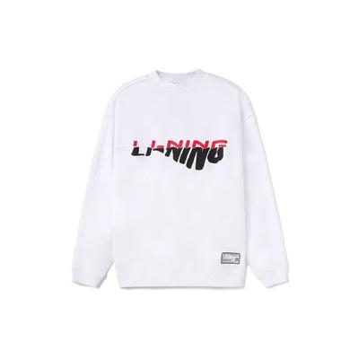 Li Ning Sports Basketball Series Fun Logo Print Свободный круглый вырез пуловер толстовка мужская толстовка белая AWDRA57-6