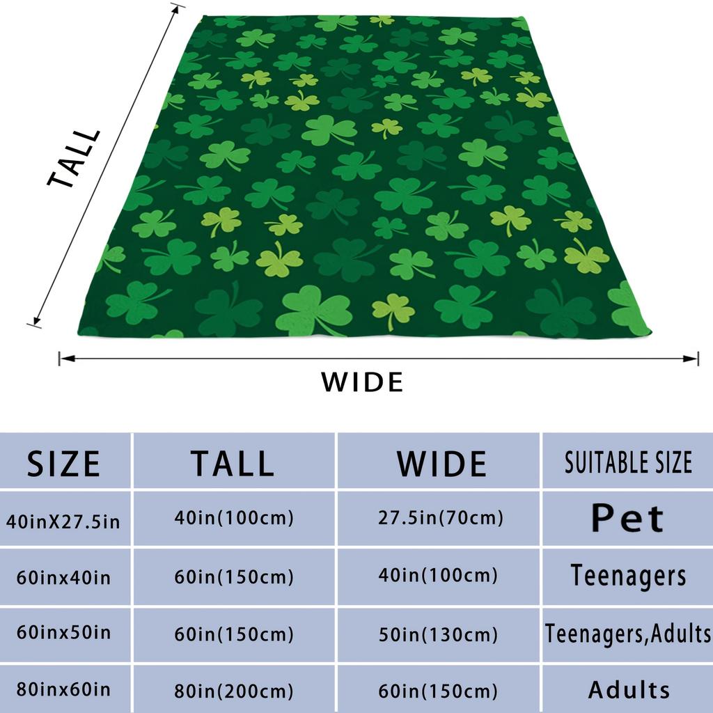 St. Patrick'S Day Clover Throw Blanket, Traditional-Style Flannel Fleece, Digital Print, Lightweight, Cozy, Machine Washable