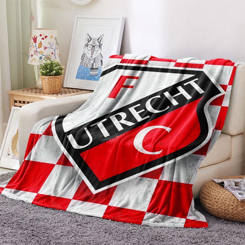 FC Utrecht Printed Flannel Blanket, soft throw for bedroom sofa, washable,soccer fan merchandise, great gift.