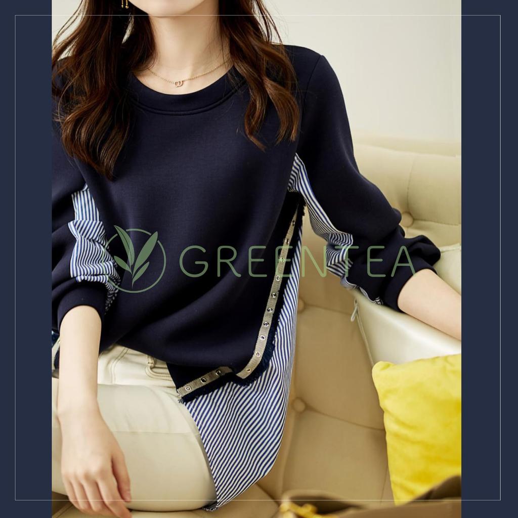 Docking Long Layered Loose Office XXL [Green Tea] Top, Sleeves, Look, Stylish, Slimming, Oversized, Spring/Autumn Design, Fit, Casual, Ultramarine,