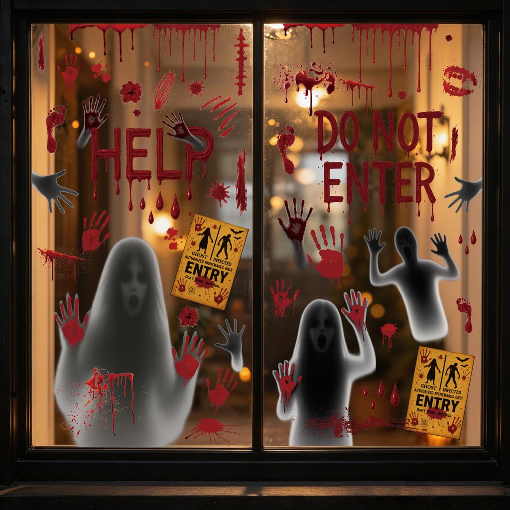 Thriller blood stained palm ghost static sticker room escape role play tabletop game store halloween atmosphere decoration window