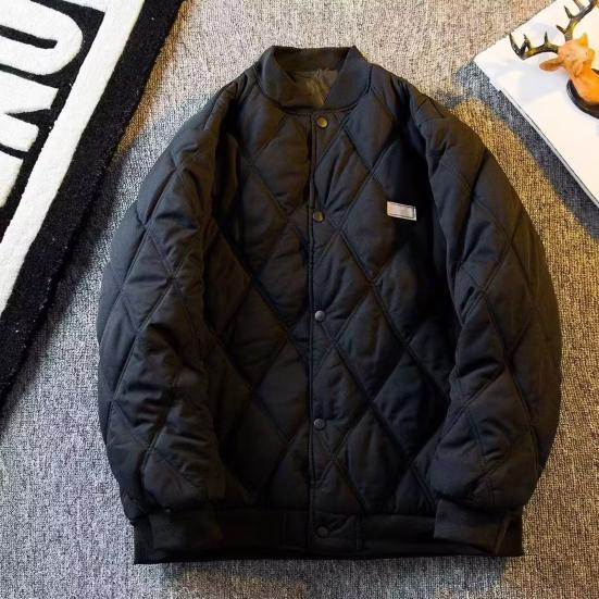 Men's Bomber Jacket Quilted Varsity Baseball Jacket Winter Warm Padded Coat Casual Loose Fit Outwear for Daily Street Work