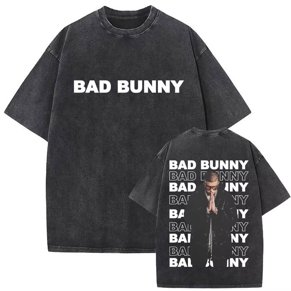 Washed Vintage Bad Bunny Un Verano Sin Ti Graphic Tshirt Mens Fashion Oversized Streetwear Women High Quality Cotton T Shirts