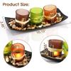LED Electronic Candle Holder (With Rock & Tray) - 3-Piece Retro Set, Wooden Glass Tea Lamp Candle Holder