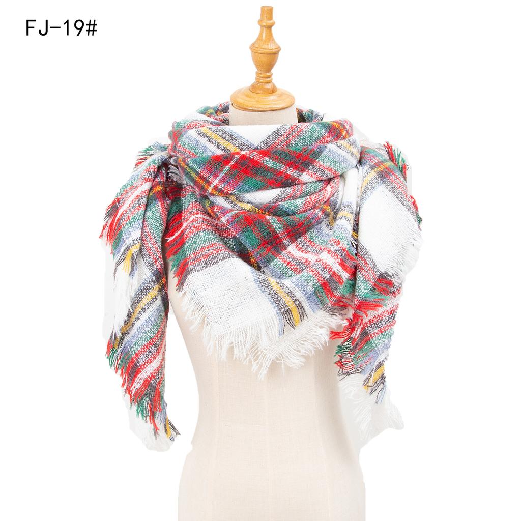 Autumn and Winter New Thickened Warm Circled Yarn Prickly Wool Plaid Square Scarf Scarf Female