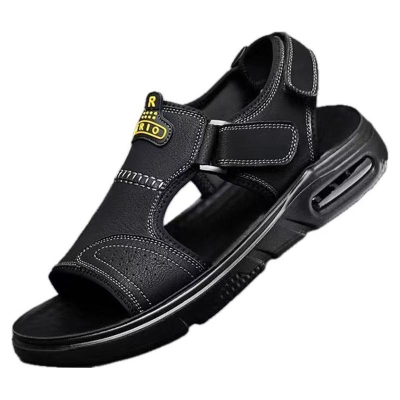 Модные мужские кожаные сандалии для повседневной носки, стильная повседневная летняя обувь, мужские мягкие прочные пляжные туфли, уличные мужские сандалии, шлепанцы с открытым носком