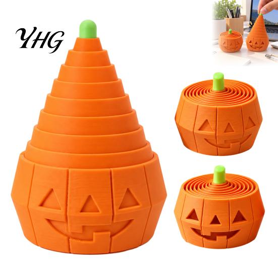 Small Pumpkin Collectible Halloween Stress Toy, Retractable Spiral Fidget Sensory Toy for Portable Anxiety Relief Kids Adults, 3D Printed Desktop