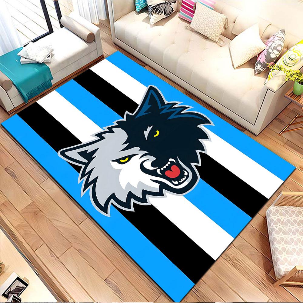Ferocious Wolf with Blue Striped Background Patterned carpet, non slip mat suitable for living room and bedroom sofas