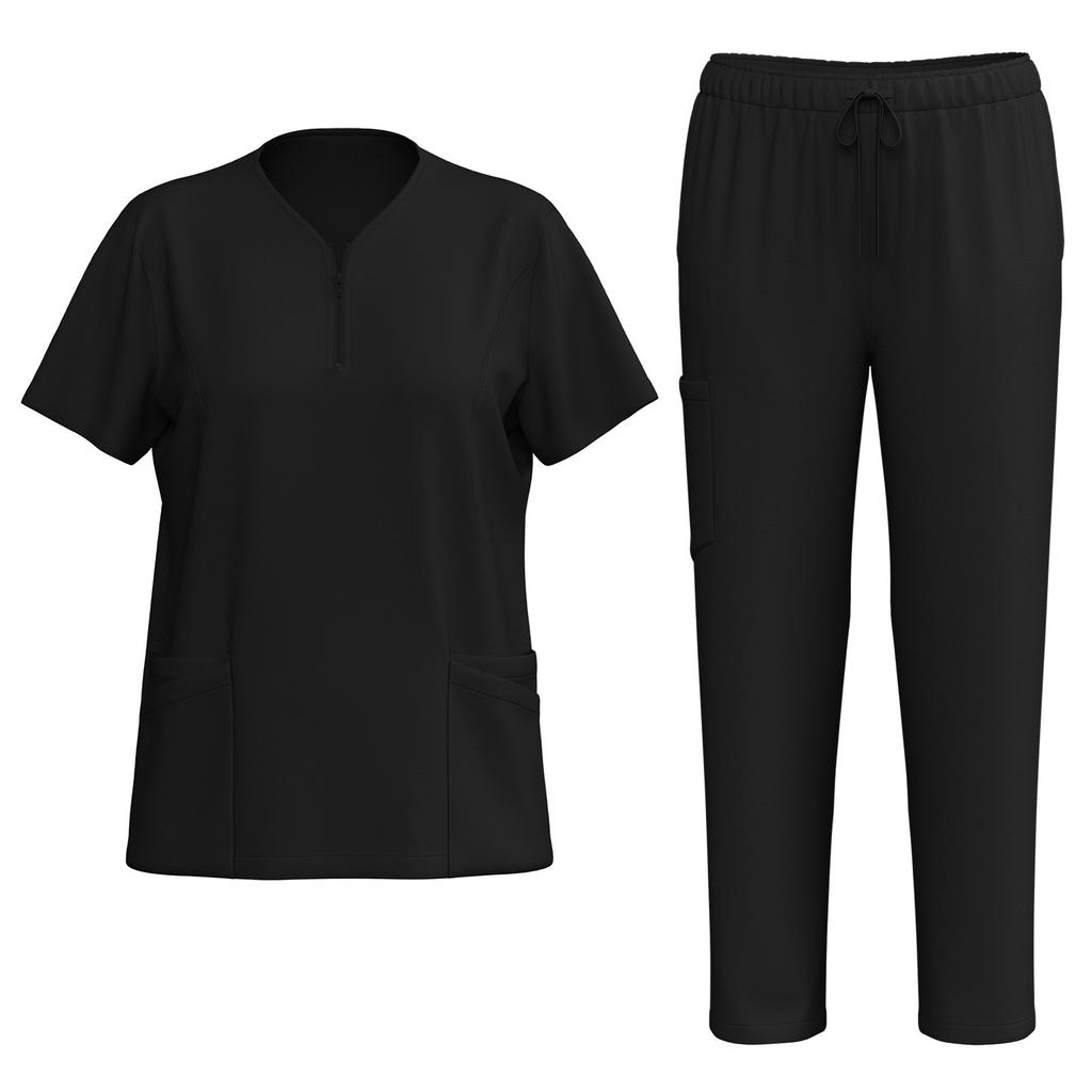 Women's Uniforms Quick-drying Fabric Zipper Collar With Pockets Short-sleeved Pants Solid Color Caregiver Workwear Suit