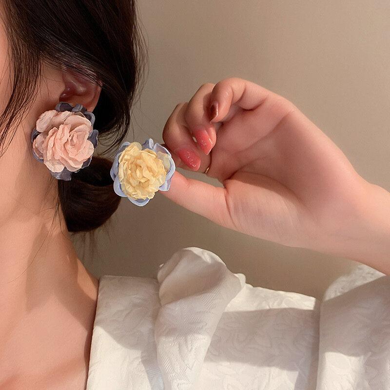 Большие тканевые серьги с цветком, модные простые креативные женские изысканные винтажные круглые богемные темпераментные серьги ручной работы, ювелирные изделия, подарки