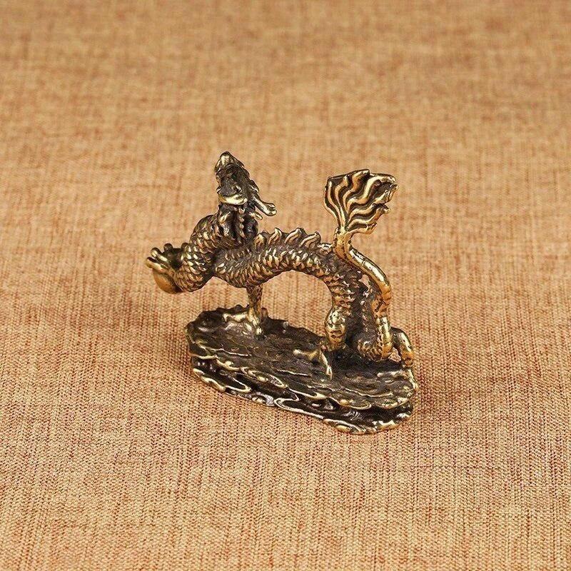 Chinese Beast Dragon Statue Bronze Figurine Ornaments Antique Copper Mythical Animal Miniature Home Decoration Crafts Collection