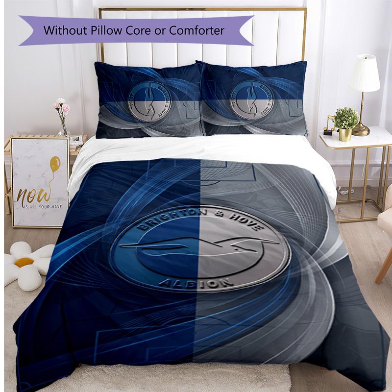 Brighton & Hove Albion Football Printed 3 Pieces Bedding Set, Comfortable Skin Friendly Bedroom Duvet Cover Set