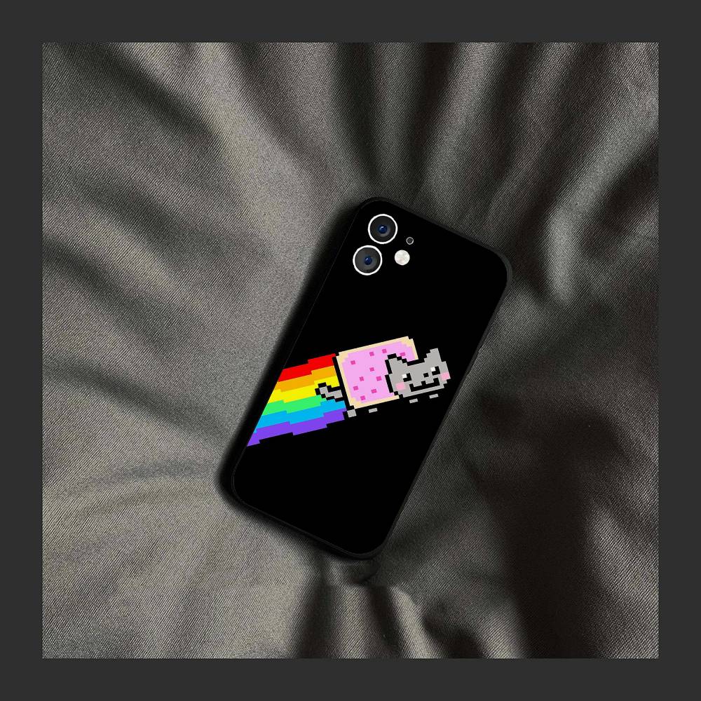 Игровой чехол для телефона N-Nyan Cat для IPhone 17 Air 16 15 14 13 Pro Max 11 12 Черный силиконовый чехол