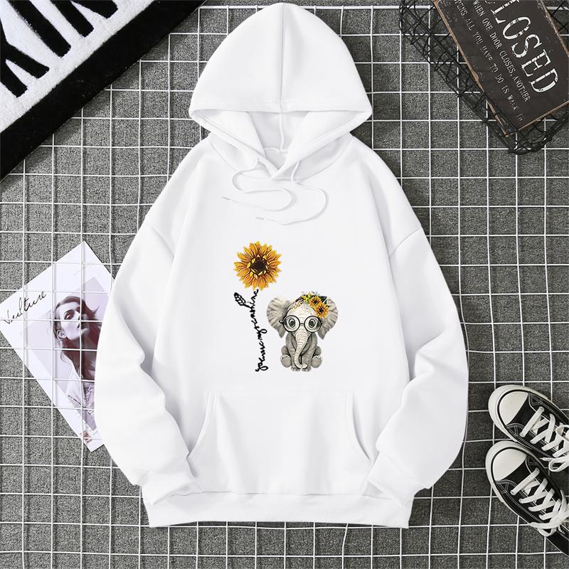 Женский пуловер с круглым вырезом и длинными рукавами, с принтом подсолнухов и слонов