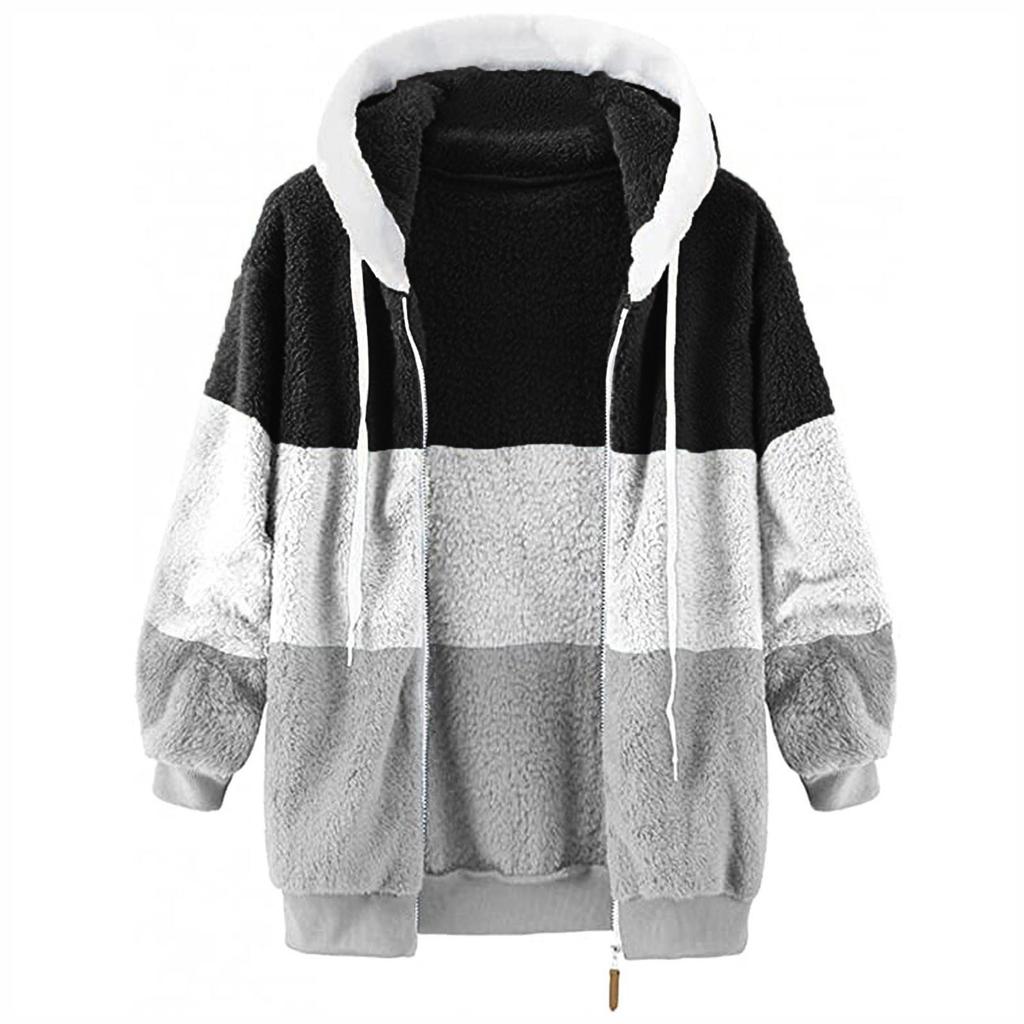 Женская мода плюшевая молния с длинным рукавом шить теплый свитер топы пальто зимнее