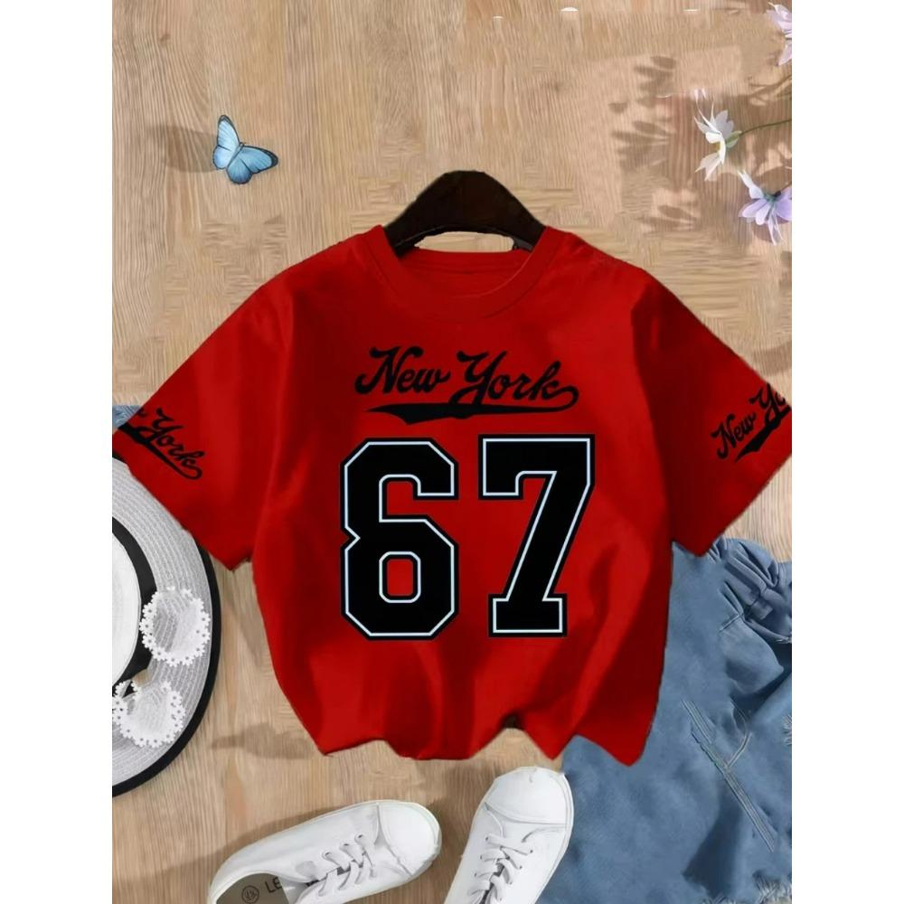 Детская футболка Летняя мода Цифра 67 Личность Американский Повседневный Цифровая печать Одежда для мальчиков Повседневная Девочка Футболки с коротким рукавом Топ