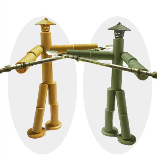 1 Set 12 Weapons Man Battle Toy with Bamboo PK Table Funny Rope Controlled 2 Players Handmade