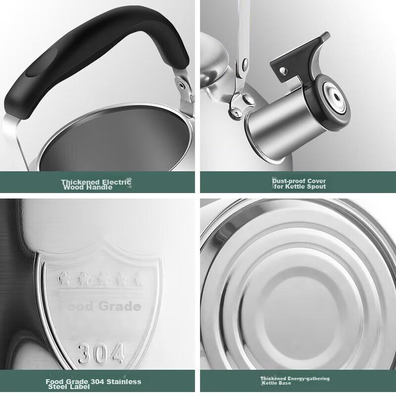 MAXCOOK 304 Stainless Steel Whistling Kettle, 5L Thick Japanese-Style Whistle, Compatible with Gas And Induction Stoves, MCH288