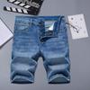 Summer Men Denim Shorts Mid-rise Button Zipper Fly Multi Pockets Short Jeans Slim Straight Male Knee-Length Short Jeans