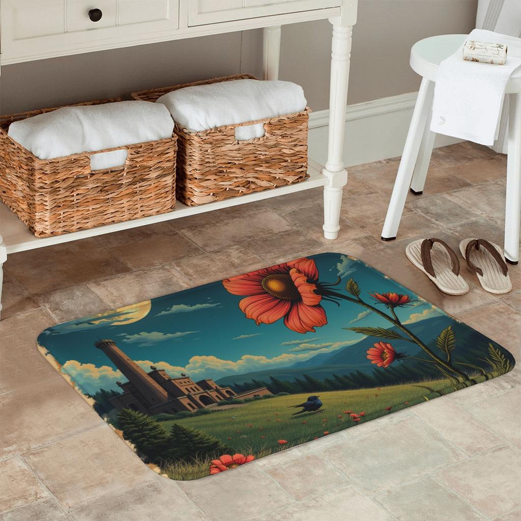 1PC Sunlit Blossom Valley Kitchen Rug Non-Slip Door Mat Pop design Bathroom Rug Bath Mat Carpet for Home Sink Laundry Decoreeree