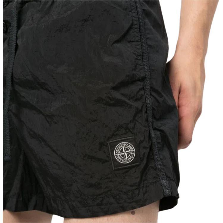 STONE ISLAND Нейлоновые металлизированные пляжные шорты черные мужские 1015B0643-A0029