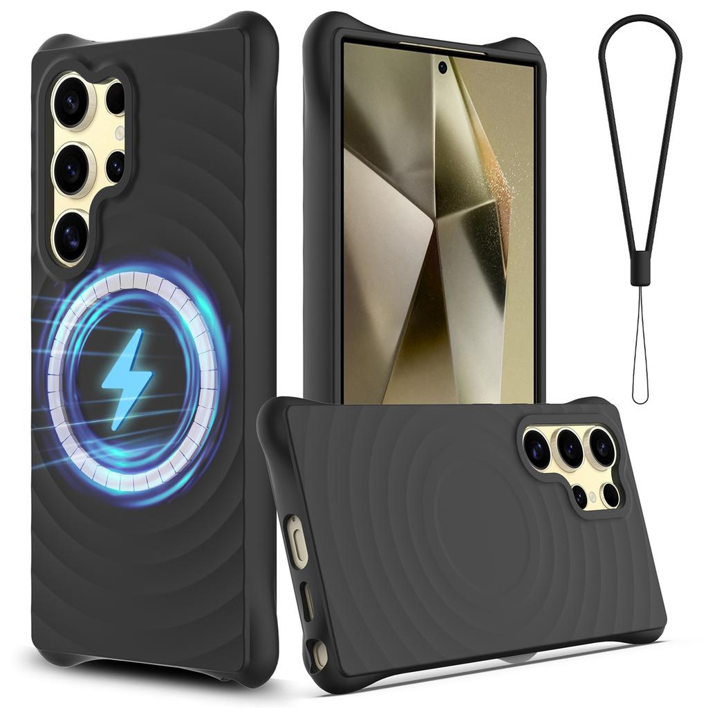Для Samsung Galaxy S25 Ultra Магнитный чехол Текстура ряби Жидкий силикон Защитная крышка с ремешком