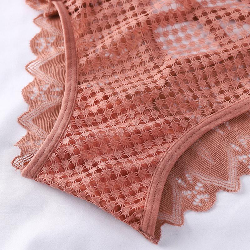 Sexy Mesh Women Lace Underwear Mid-Rise Briefs Hollow Out G String Underpant Solid Comfortable Female Breathable Lingerie