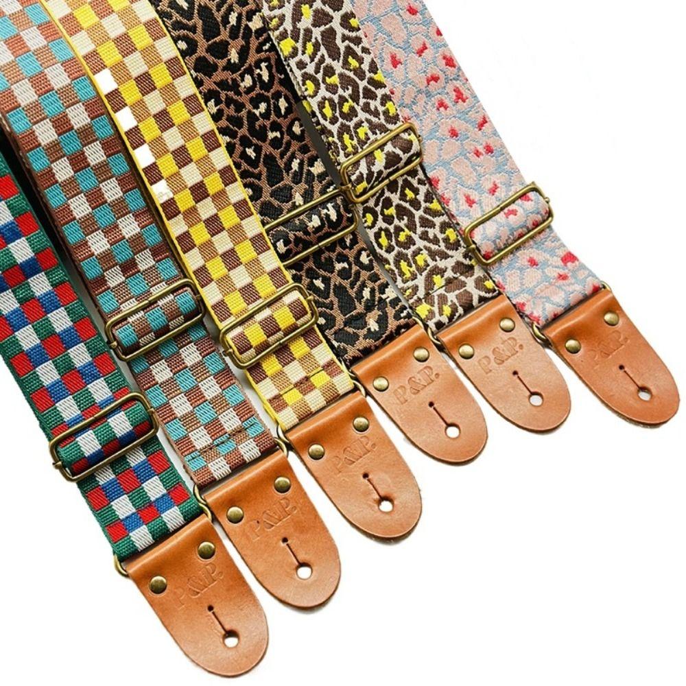 Adjustable Guitar Strap Tartan Plaid Guitar Shoulder Strap Durable Acoustic Guitar Belt Bass Strap