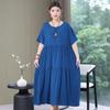 Женское платье средней длины, летнее платье для мам, хлопково-шелковое платье до колена, платье для женщин среднего возраста, пляжное платье с коротким рукавом большого размера для женщин