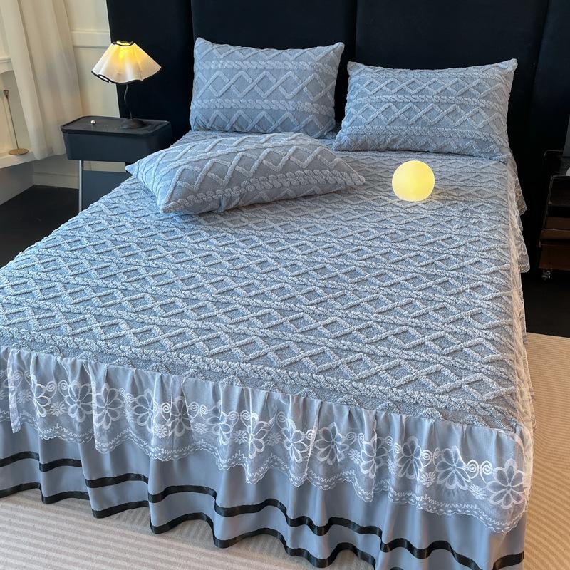 Teflon Bed Dress Three-piece Set of Lace Lace Bed Covers Winter Thickening Warm Anti-slip Set