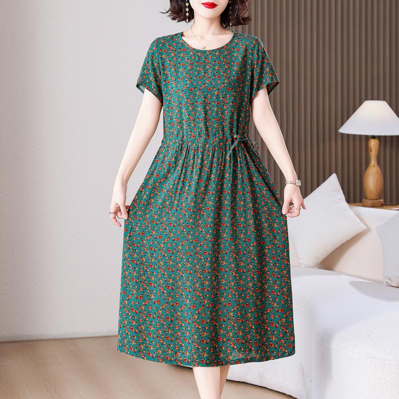 Plus Size Elegant Long Dresses for Women Loose Short Sleeve Vintage Dress Female