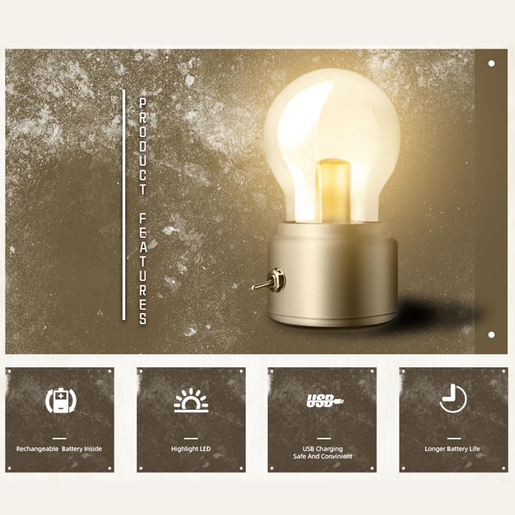 Vintage Light Bulb Night Light Energy-saving Bulb Lamp Retro Table Lamp Bedside Desk Lamp Metal