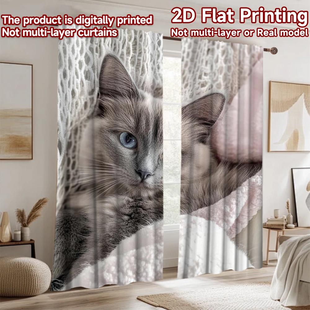 2D плоный Фон для Фотосъемки Фон для Фотосъемки Уютный Синеглазый Кот 100% Полиэстер Семейная Вечеринка Использование для Украшения Спальни