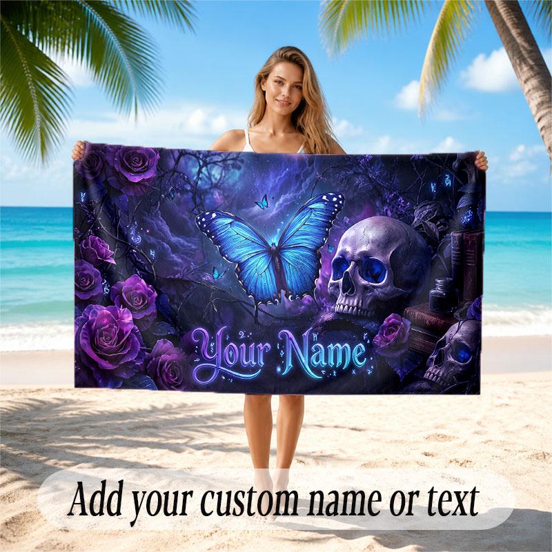 Butterfly Theme Soft Beach Towel Personalized Custom Name Text Towel Portable for Beach Pool Travel