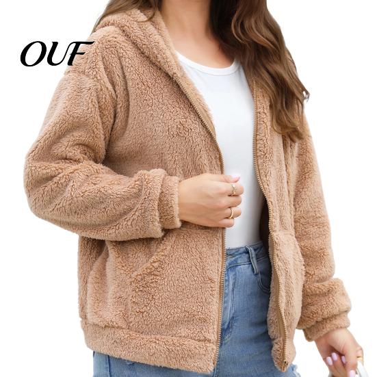 Comfortable Lounge Wear Women Oversized Fleece Jacket, Warm Casual Hooded Coat with Cold Weather Outerwear Pockets, Long Sleeve Zip-Up Hoodie for Fall