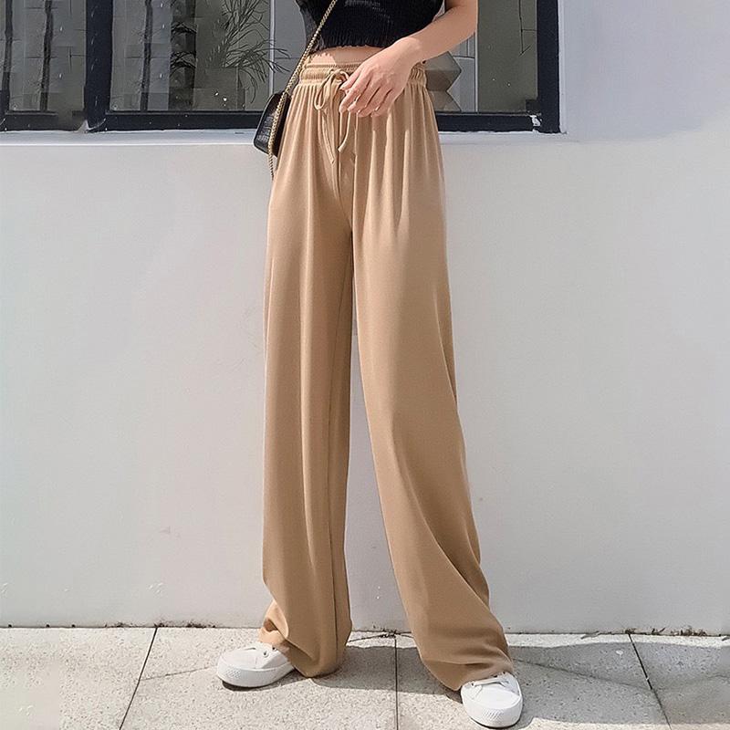 1 шт., узкие брюки, широкие брюки, прямые брюки, эластичные повседневные женские брюки из ледяного шелка на шнуровке