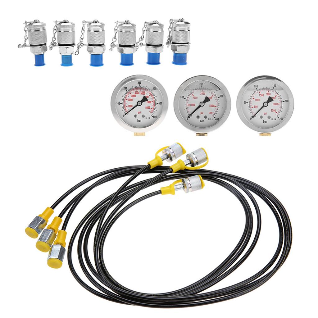 Excavator Hydraulic Pressure Test Kit with Testing Point Coupling and Gauge
