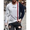 Мужская футболка с длинным рукавом с цветными блоками и принтом "King" - повседневная и удобная спортивная одежда с 3D-принтом