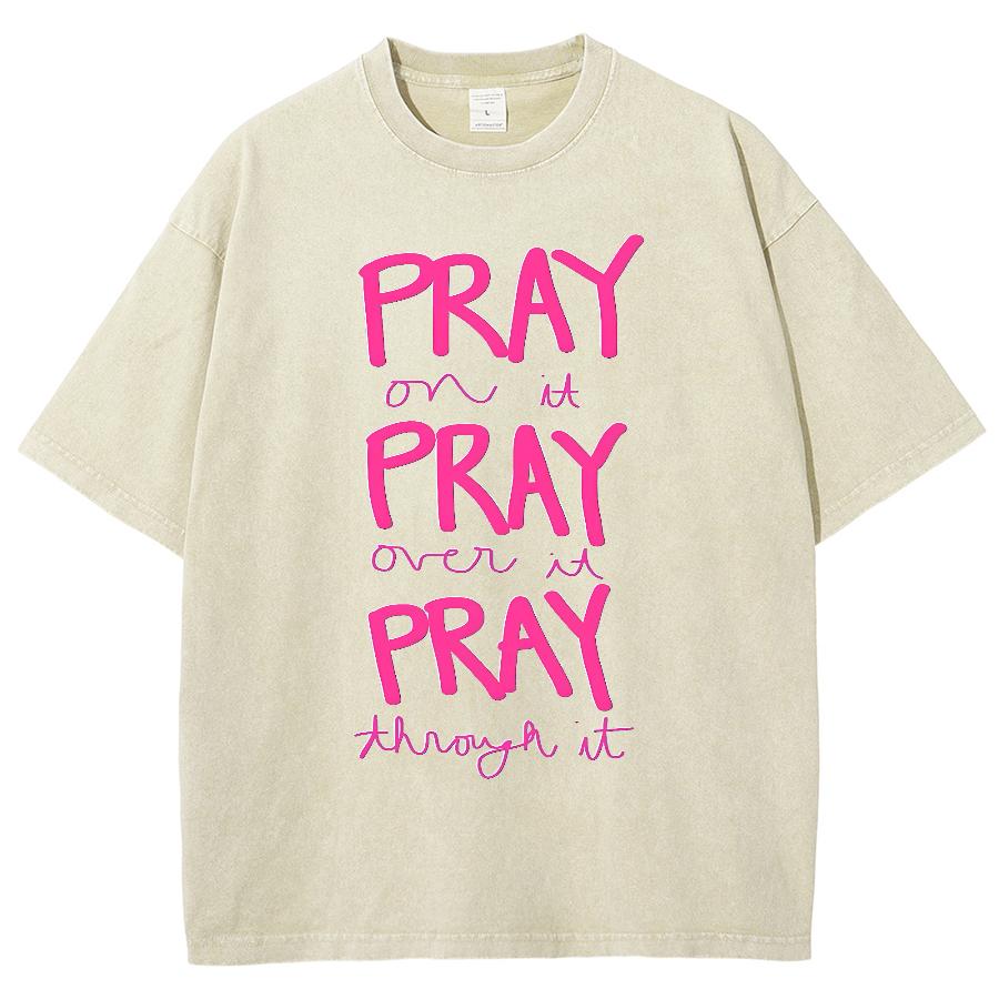 Розовая женская джинсовая футболка с принтом в виде буквы Pray, свободная, с коротким рукавом, для вечеринок, модная, милая, классная, для девочек