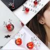 Lovely Elk Earrings Silver Ear Studs for Decoration 3Pairs Red Christmas Design