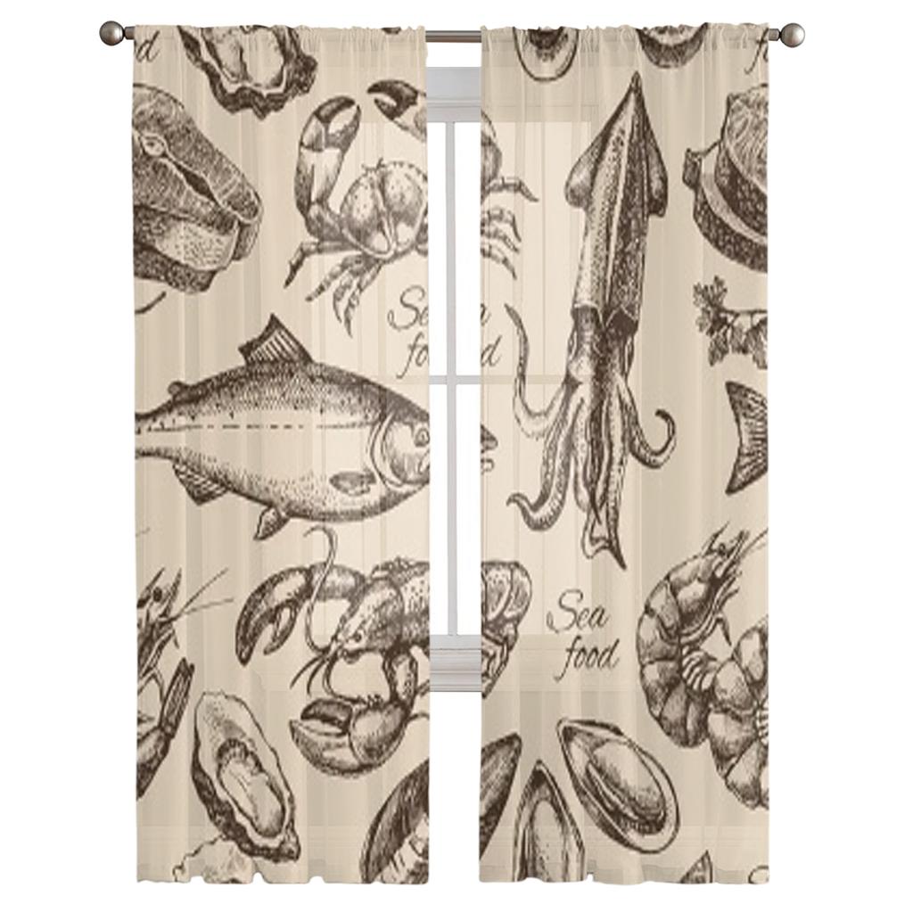 Эскиз Тюлевые шторы с морепродуктами для гостиной Прозрачная штора Спальня Вуаль Органза Декоративные оконные шторы