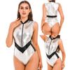 Women Halloween Astronaut Cosplay Costumes Shiny Metallic Zipper Sleeveless Bodysuit Catsuits