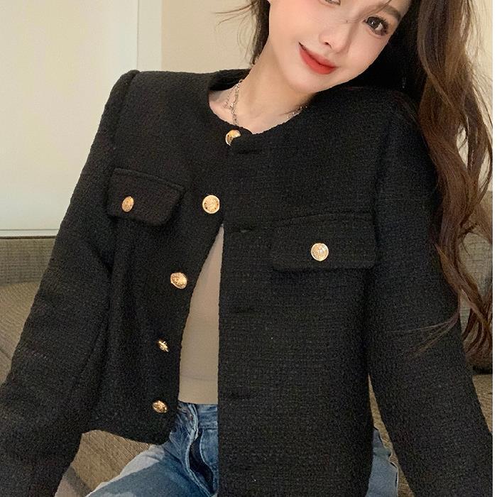 Spring and Autumn Korean Coats Women Jacket French Woolen Tweed Coat Fashion High-end Gold Button Short Slim Temperament Jackets
