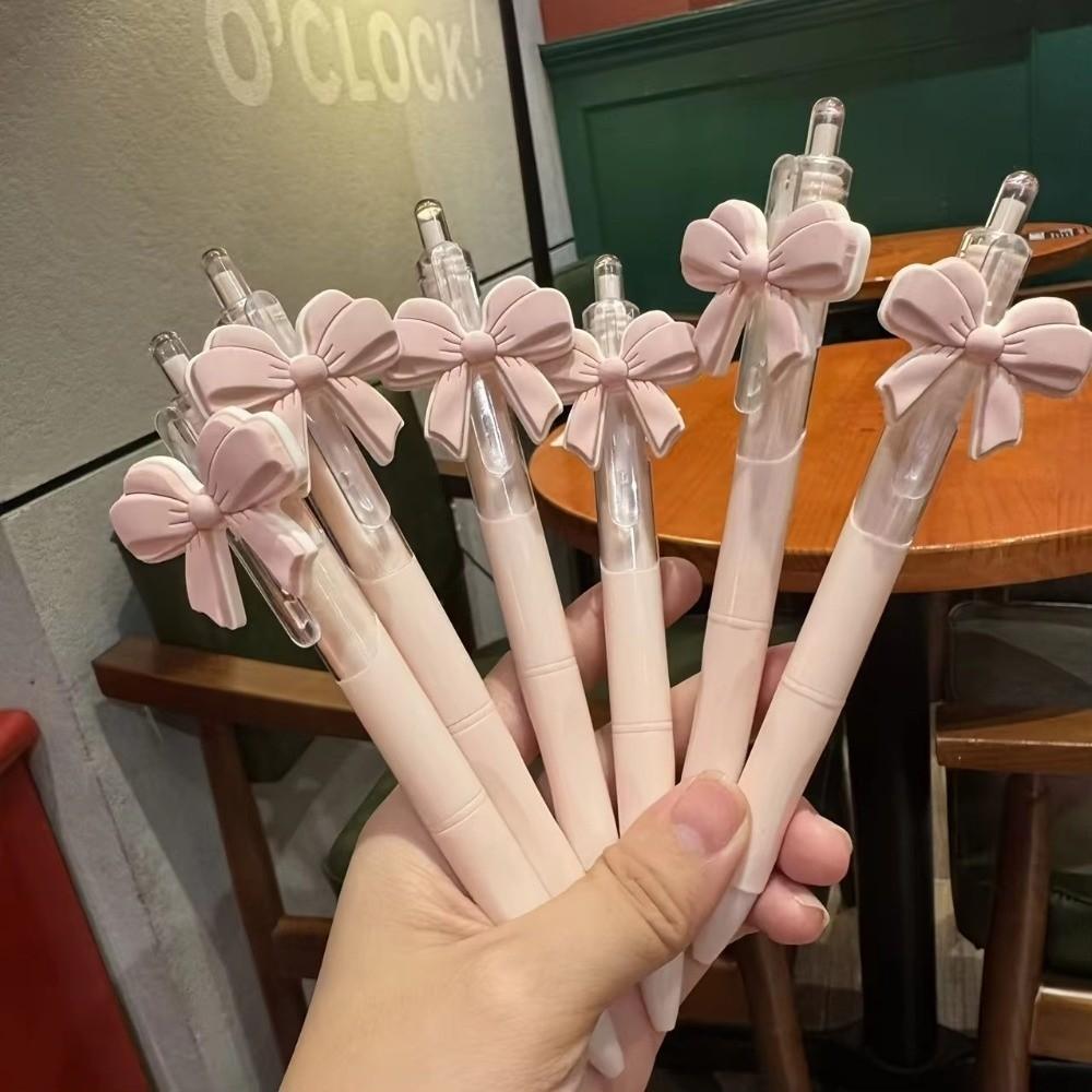 10pcs Set Pink Ballpoint Pen Bow Knot Design Sign Pen Cute Gel Pen Student Stationery