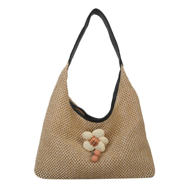 2024 Летняя цветочная плетеная сумка через плечо: Большая вместимость, элегантная сумка-тоут для женщин