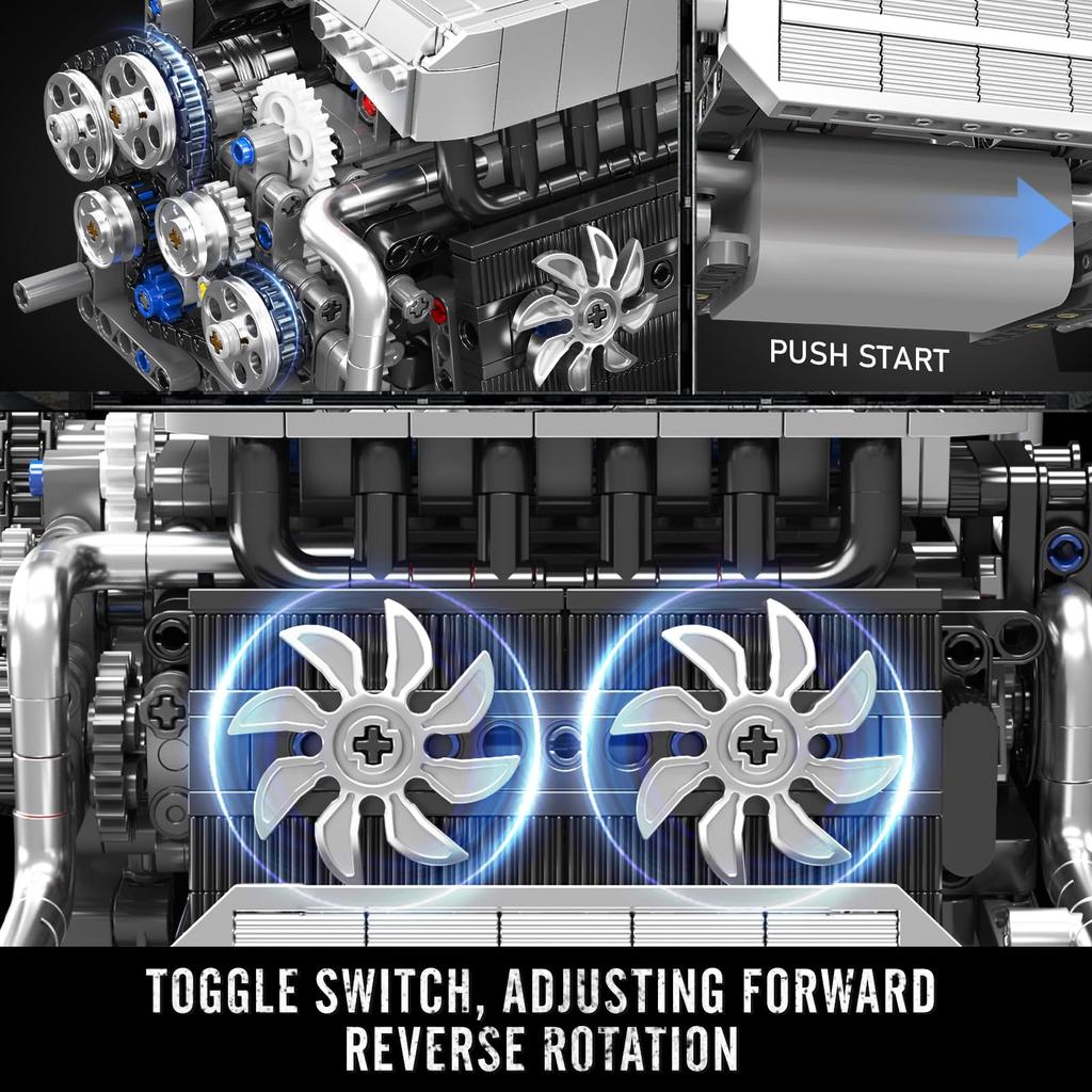 Mould King 10213 Car Engine Building Block Model Kit, 744 Pieces – Realistic Engine Toy, Great for STEM Learning & Gifting, Ages 14+